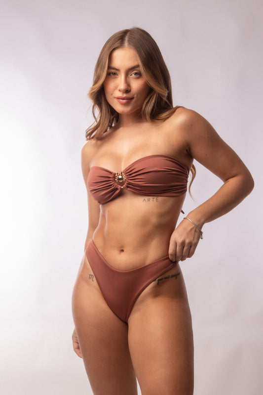 TOP FAJA METAL + TANGA AVIADOR MARRÓN