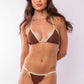 TOP TRIÁNGULO + MINI TANGA REGULABLE MARRÓN CON OFF-WHITE